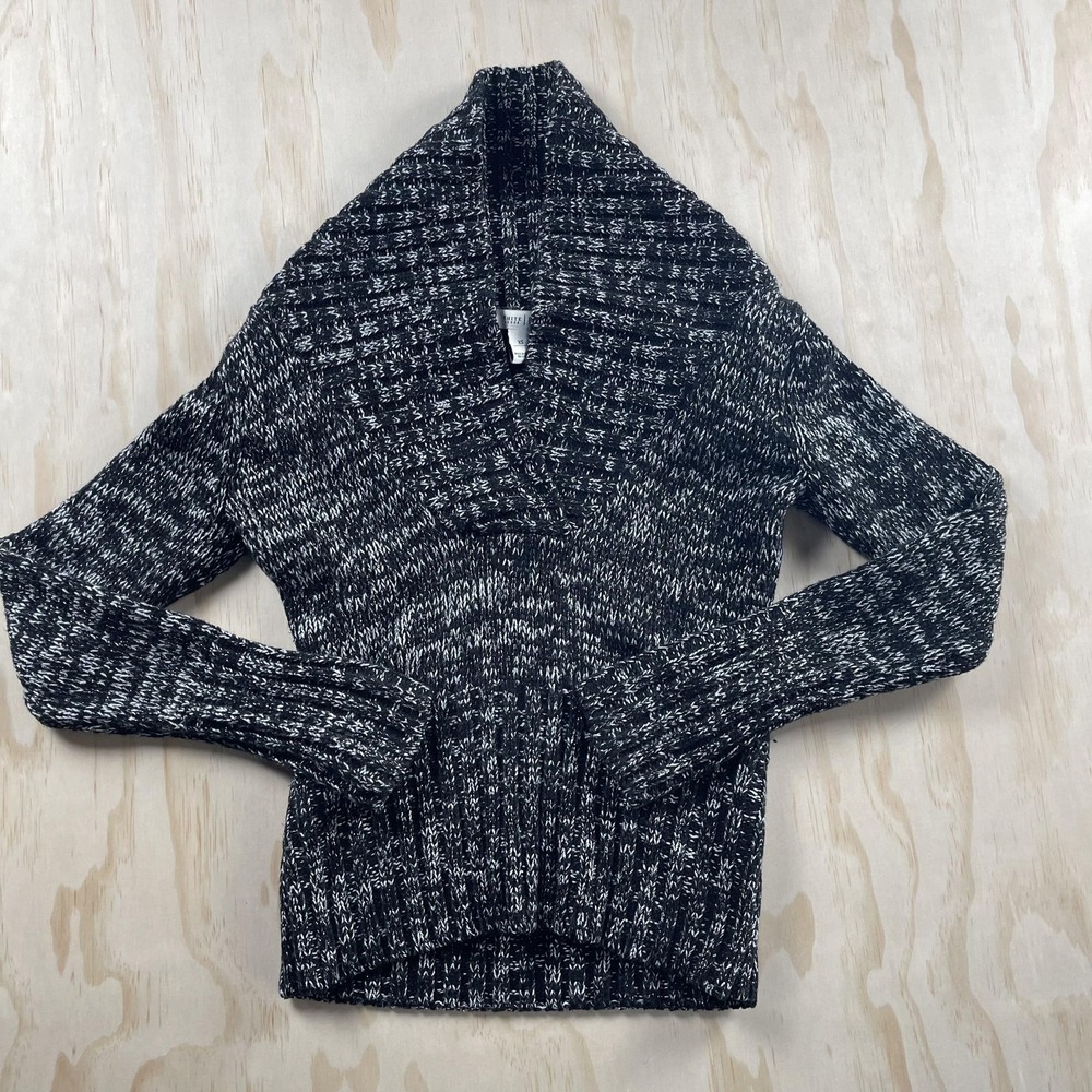 White House Black Market Sweater Womens XS Black V Neck Chunky Knit Pullover‎